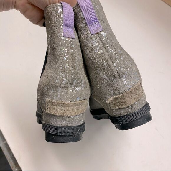 Sorel Joan of Artic Wedge Boot pull on Gray leather suede metallic Girls youth 2 - Picture 2 of 8